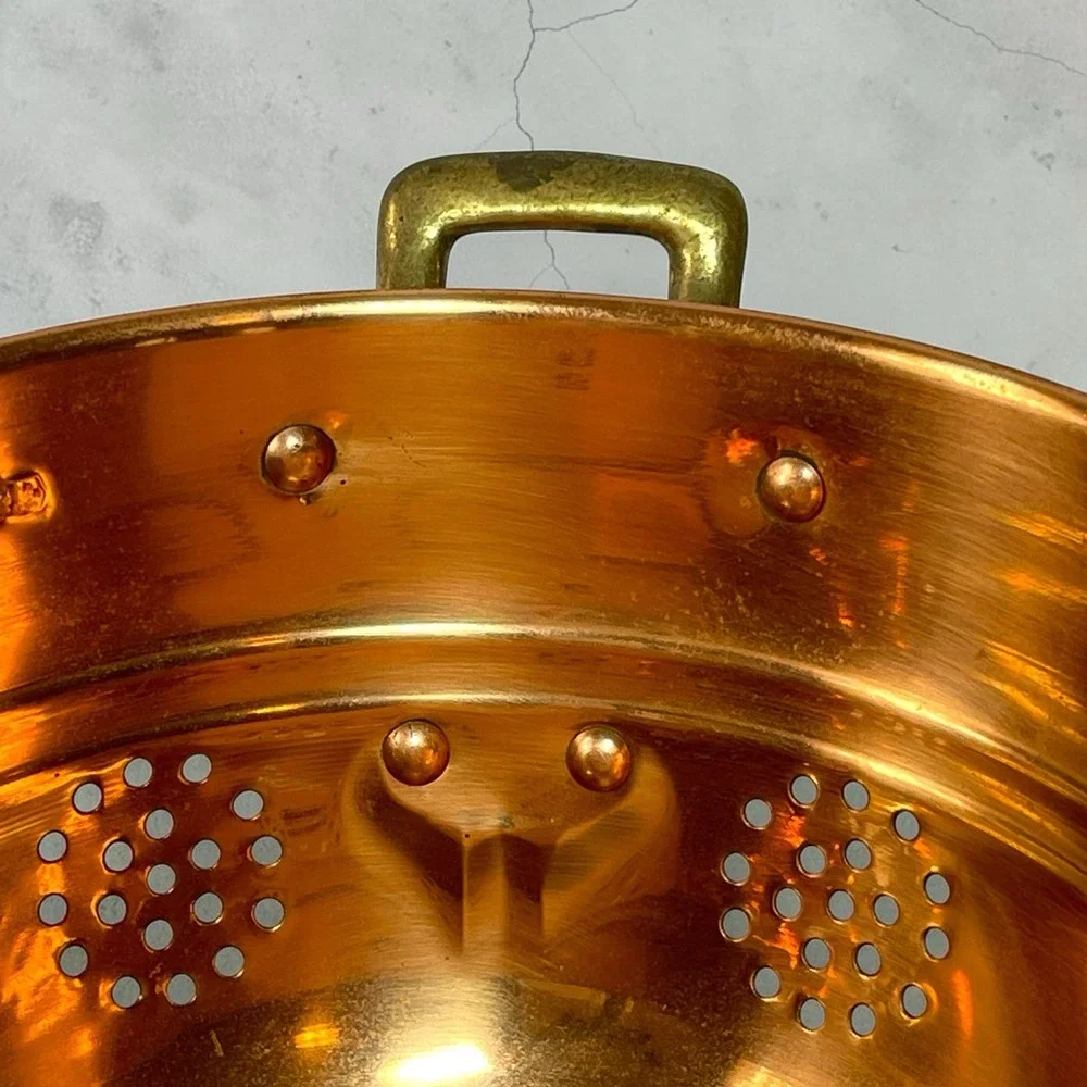 Vintage Cottage Copper And Brass Claw Footed Colander Strainer Handles 3.5